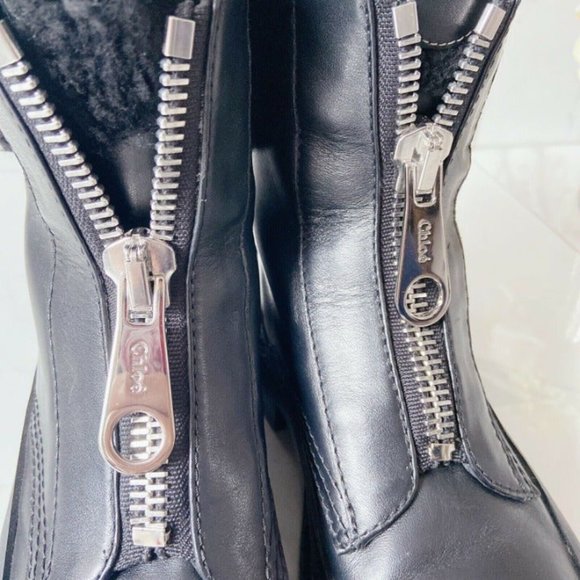 CHLOE Roy Zip Platform Combat Shearling Boots 37.5 - Picture 6 of 11